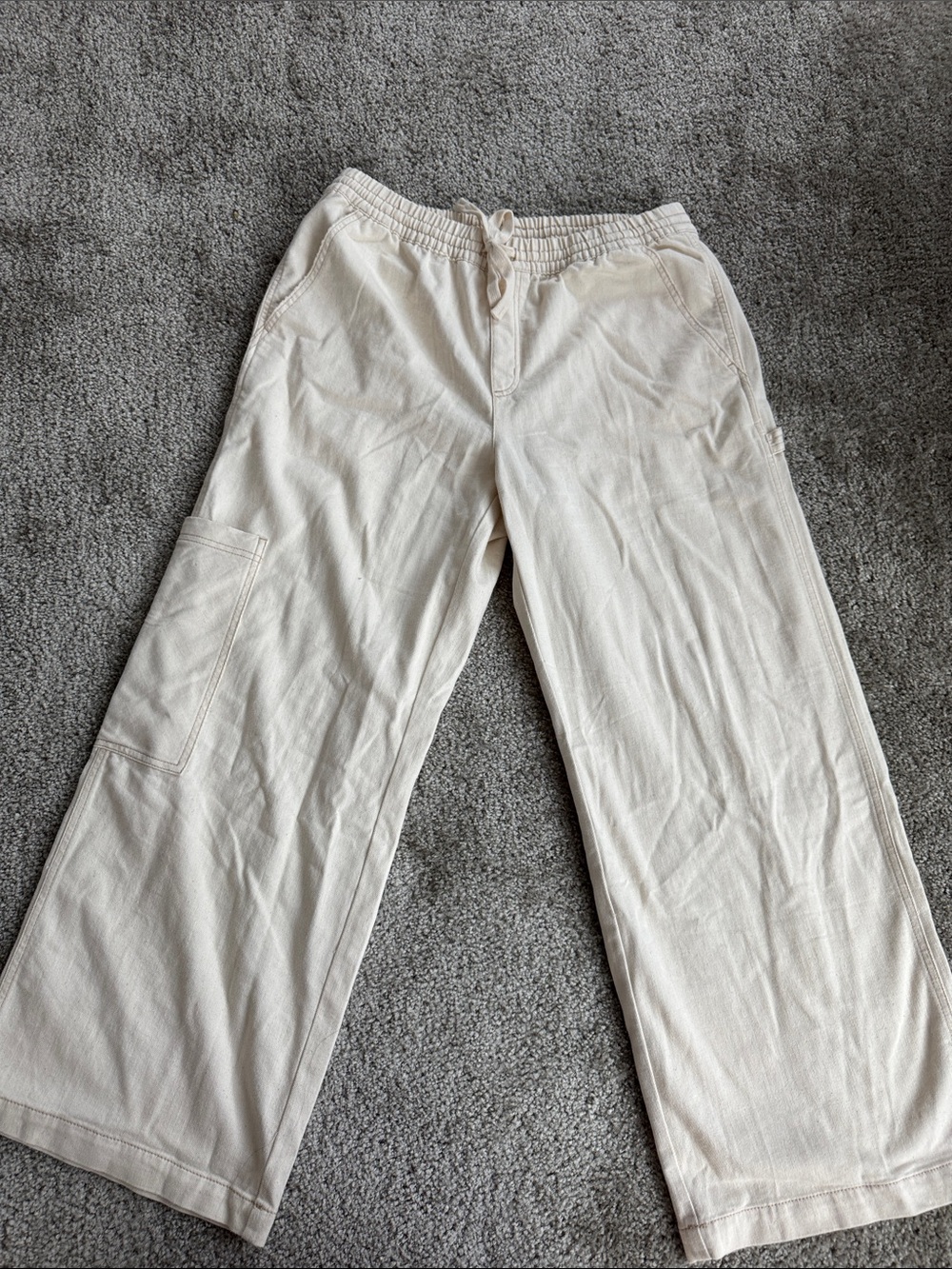 AERIE Cream Wide-Leg Women’s Pants with Utility Pocket
